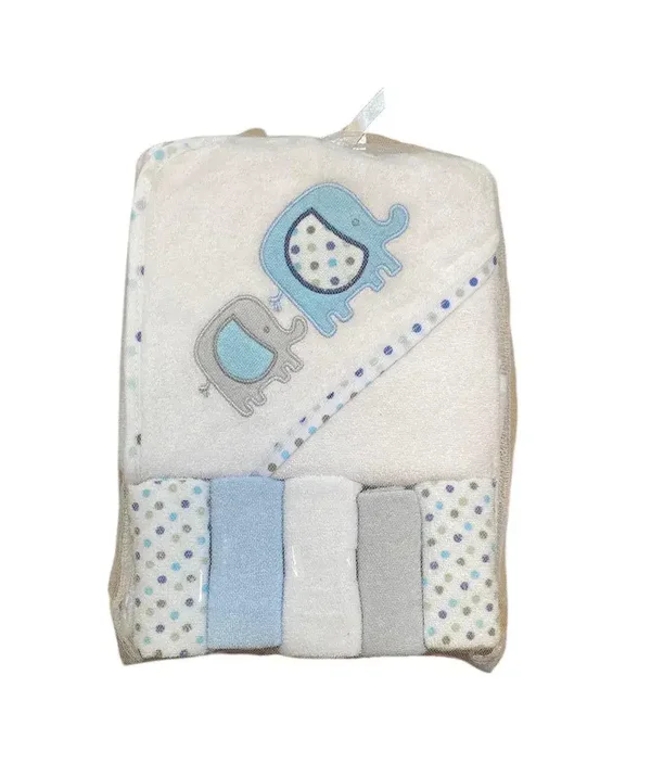 Cape de bain éléphants bleus + 5 petites serviettes