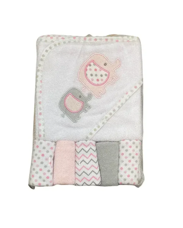 Cape de bain éléphant rose + 5 petites serviettes