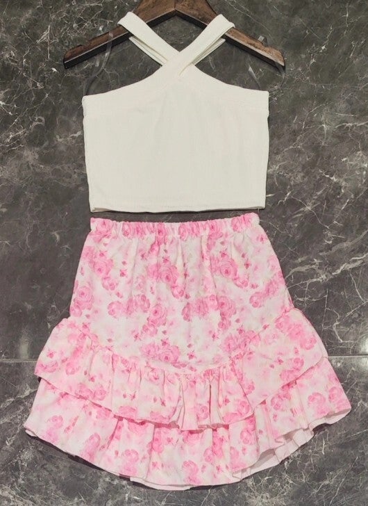 Ensemble top et jupe fleurie