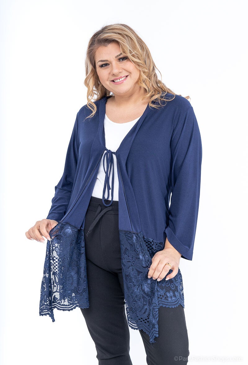 Cardigan fluide à nœud avec dentelle bleu