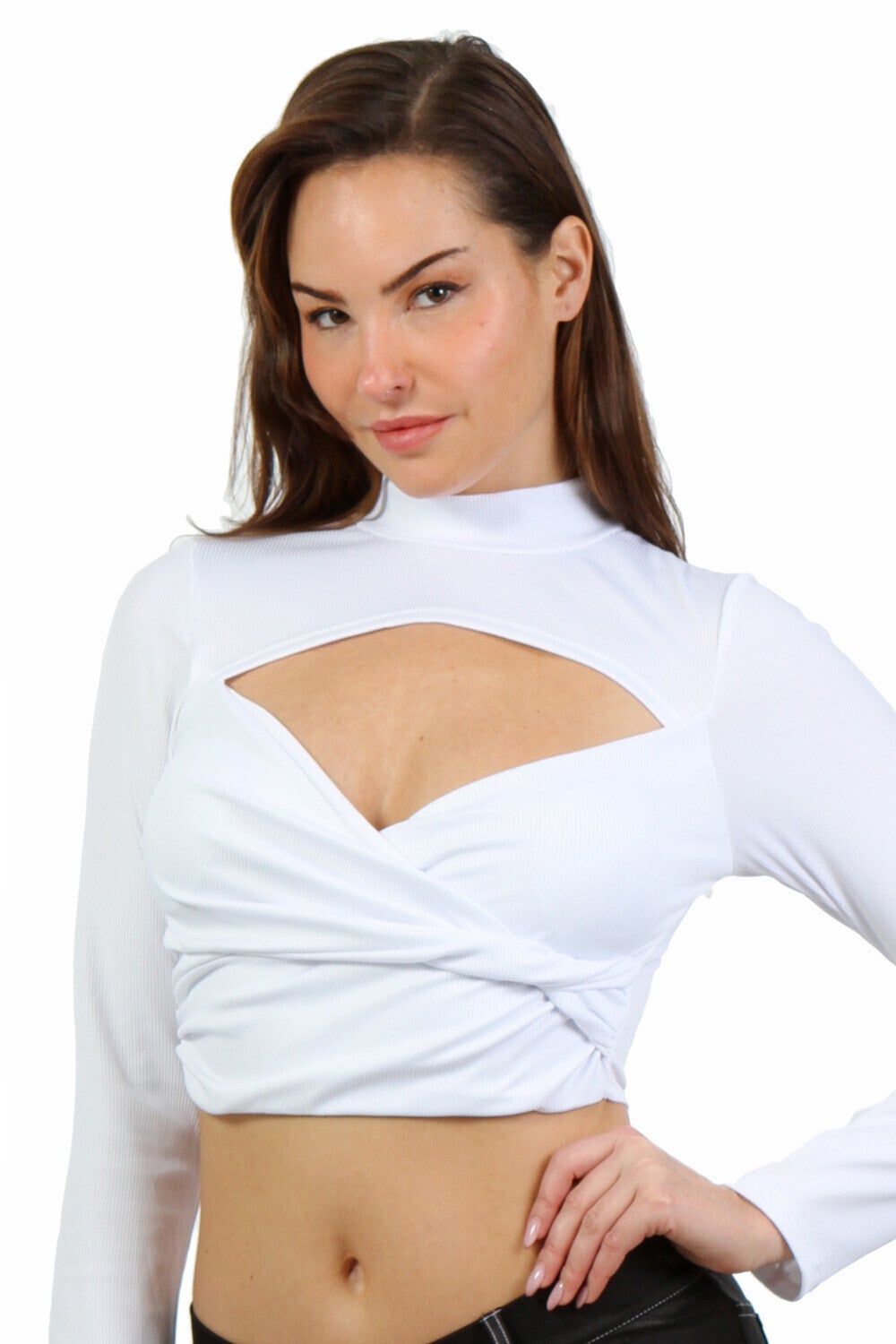 Crop-top sexy à découpe avant, style audacieux blanc