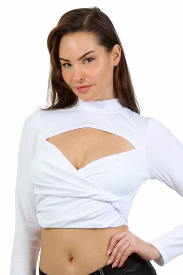 Crop-top sexy à découpe avant, style audacieux blanc