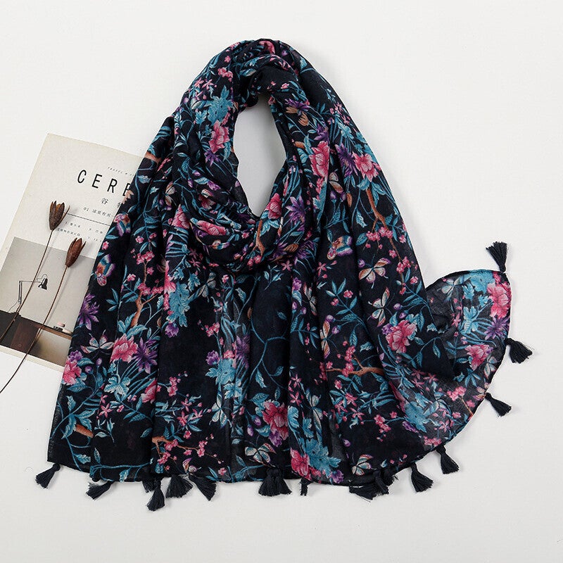 Foulard fleuri bleu marine