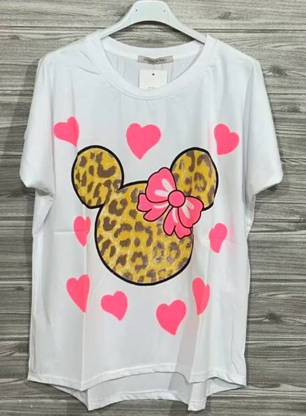 T-shirt souris coeurs roses
