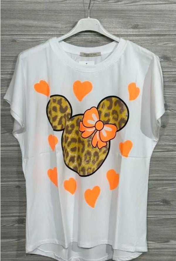 T-shirt souris coeurs oranges