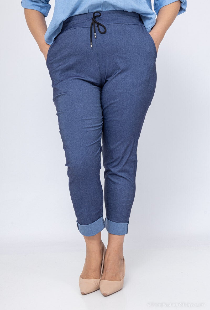 Pantalon bengaline extra stretch avec cordon bleu jeans