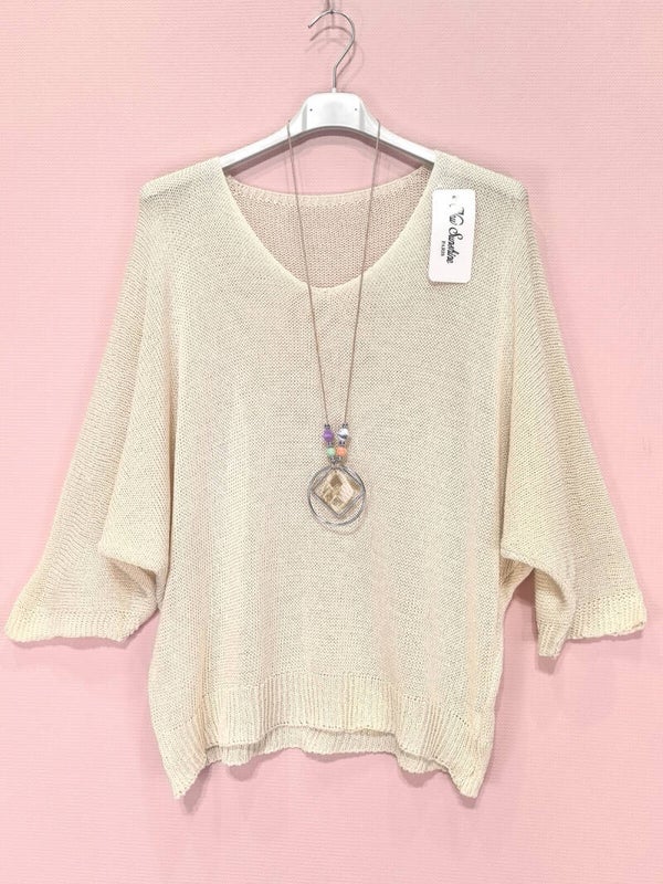 Pull Maze léger beige