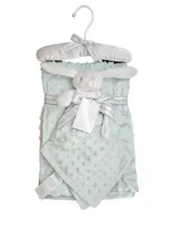 Coffret de naissance couverture + doudou lapin vert d'eau