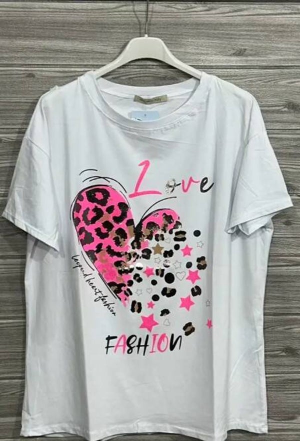 T-shirt coeur rose fluo