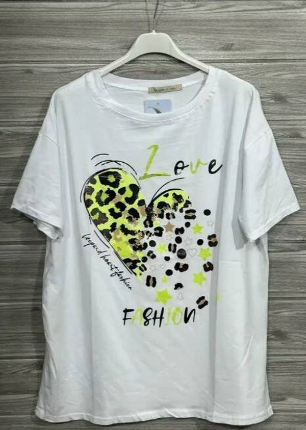 T-shiort coeur jaune fluo