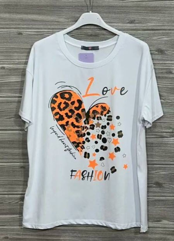 T-shirt coeur orange fluo