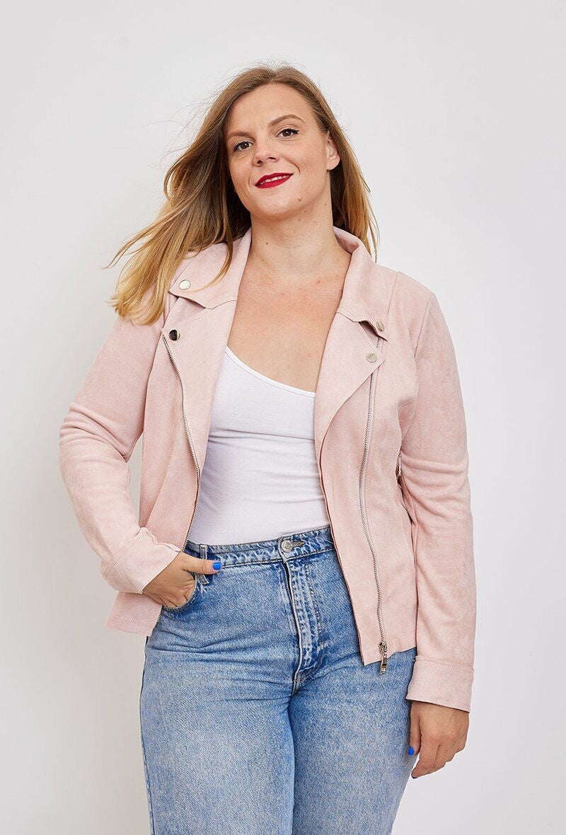 Perfecto suédine rose grande taille