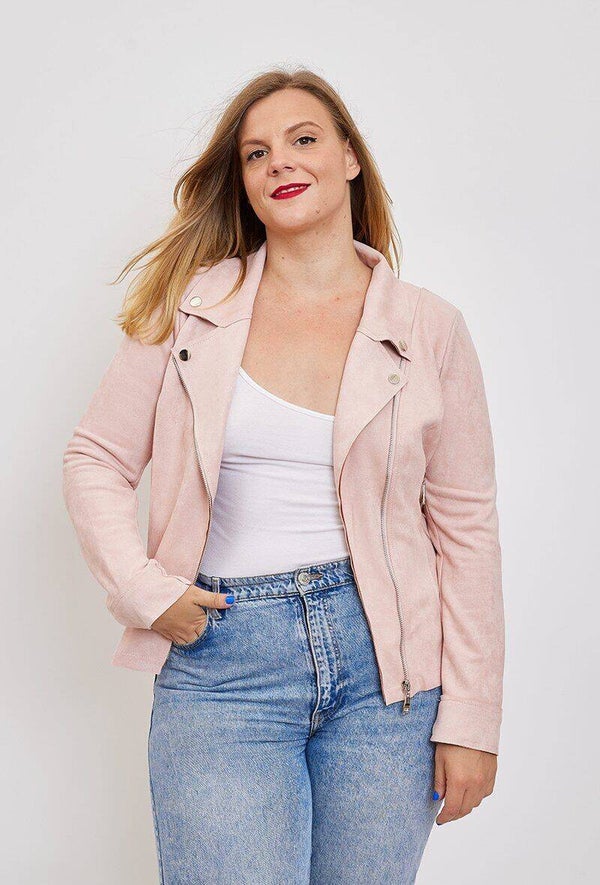 Perfecto suédine rose grande taille