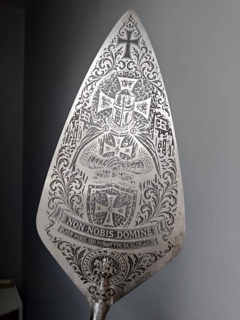 Detailed engraving on a custom trowel blade
