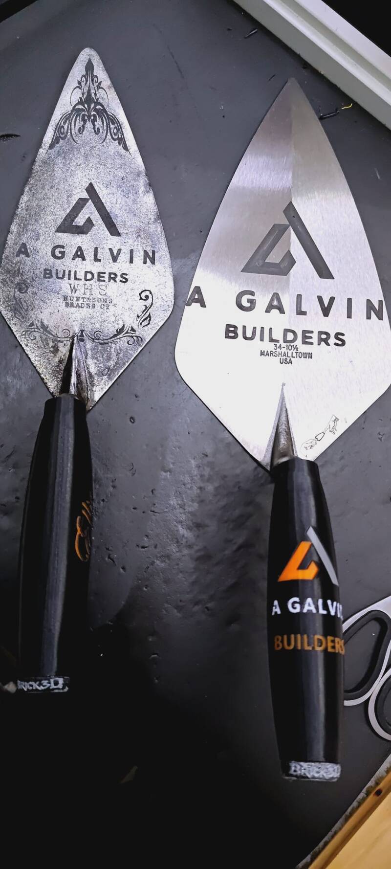 Two personalised trowels with business branding