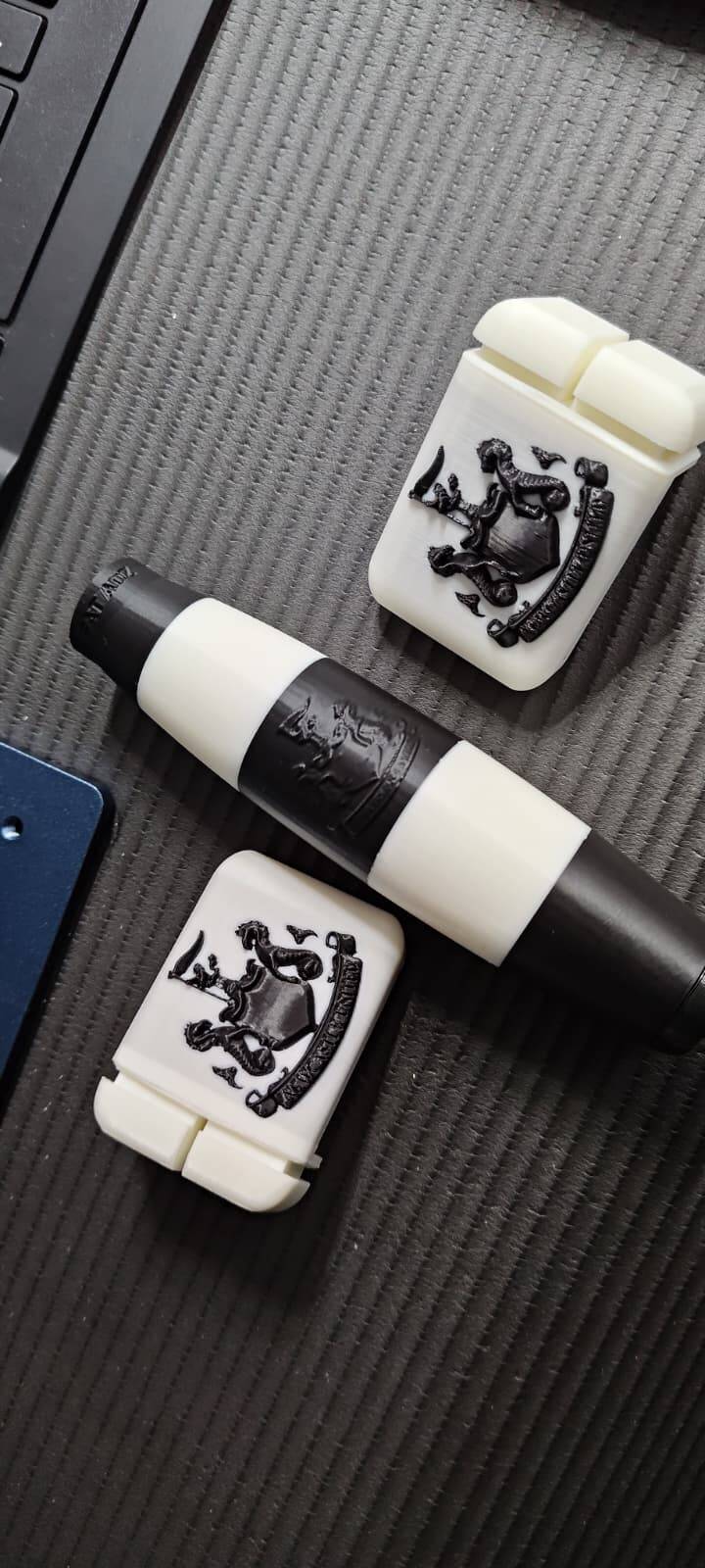 White corner blocks with black artwork