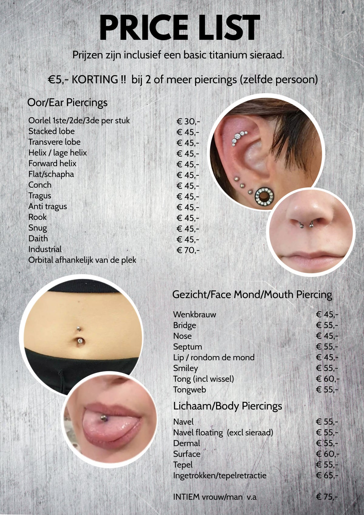 Piercing prijslijst / Meraki tattoo en piercing Zaandam