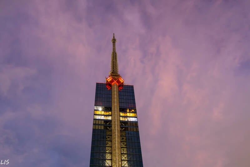 Fukuoka Tower illuminating the sky