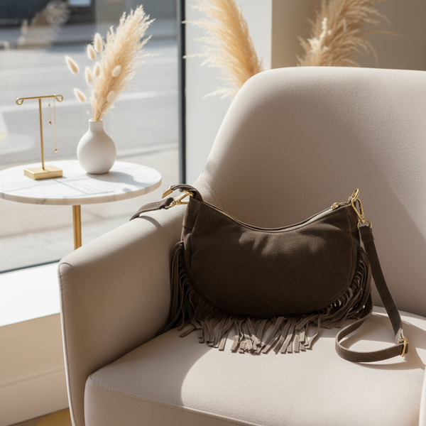 sac femme en suédine Aubergine ou Brun