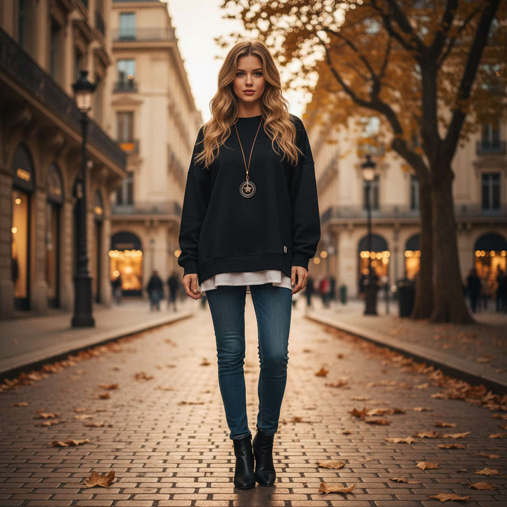 Pull femme oversize avec collier assorti – Style chic & confort | 4 coloris