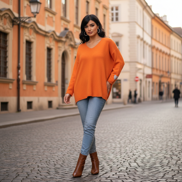 Pull femme col V coupe fluide – Élégance casual chic