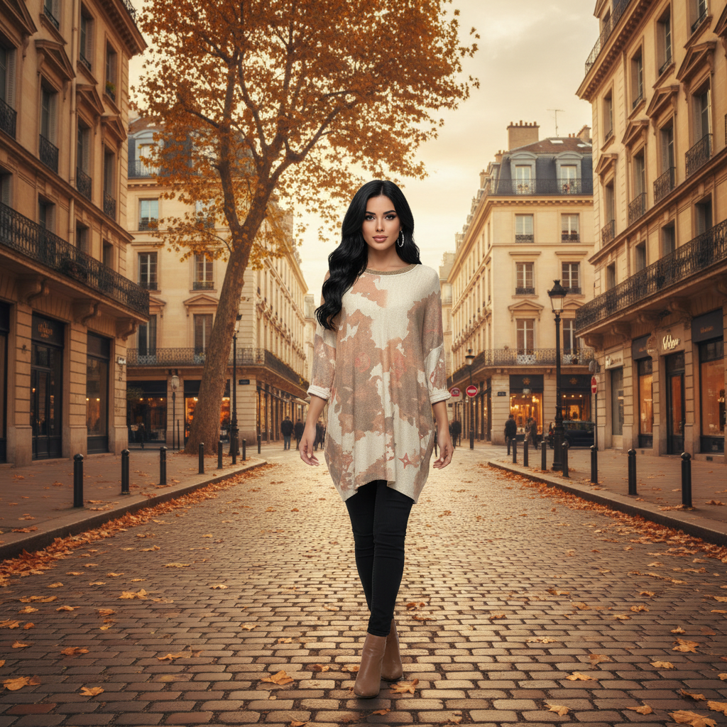 Robe ample beige effet tie & dye