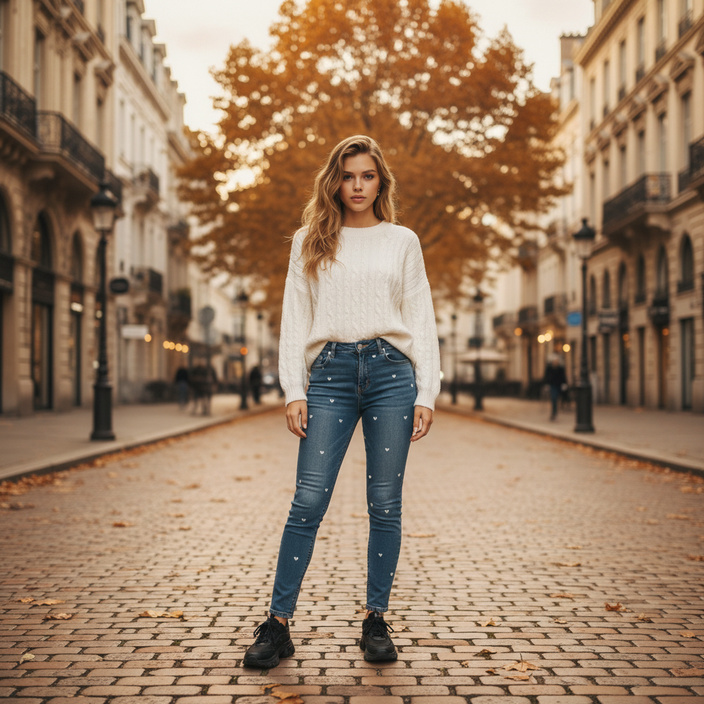 Jean Femme Cœurs Brodés – Confort & Style