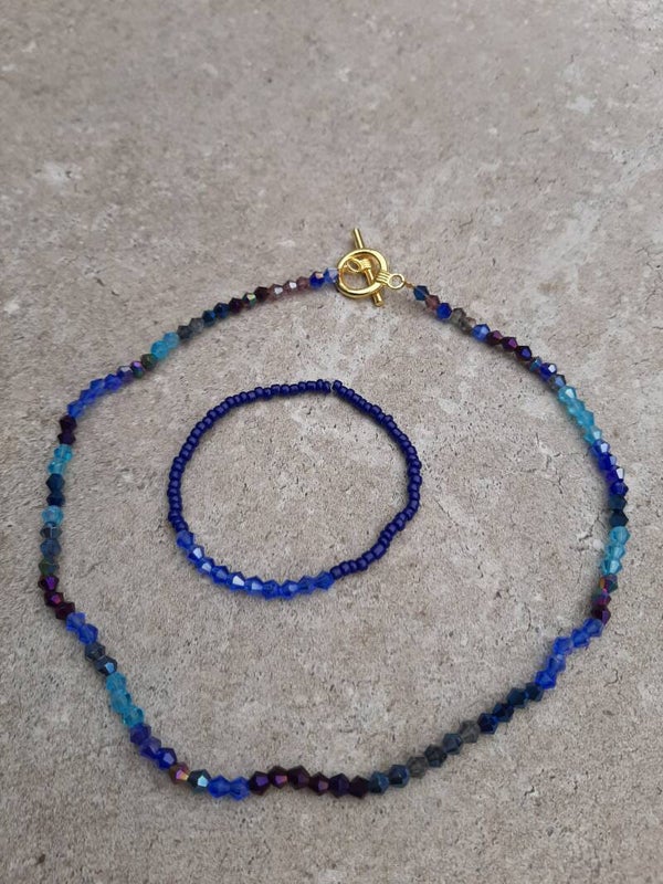PurpleBlue armband rocailles/facet