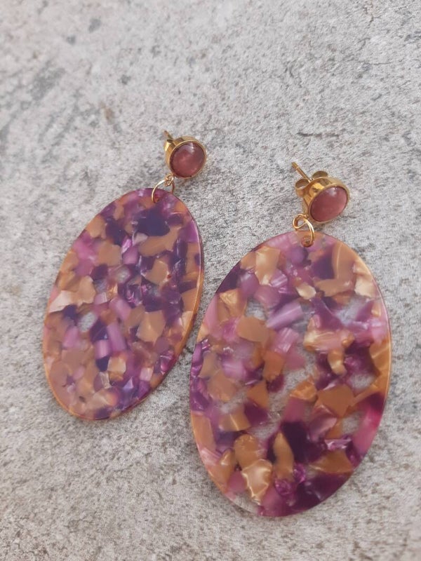 oorbel ovaal Pink/Purple/Gold