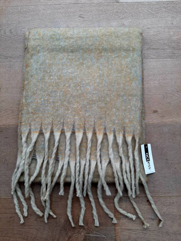 Sjaal beige/lichtblauw/oker