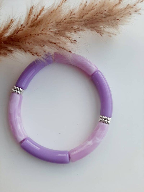 Set Armband tube pink/lila en Libelle oorbellen