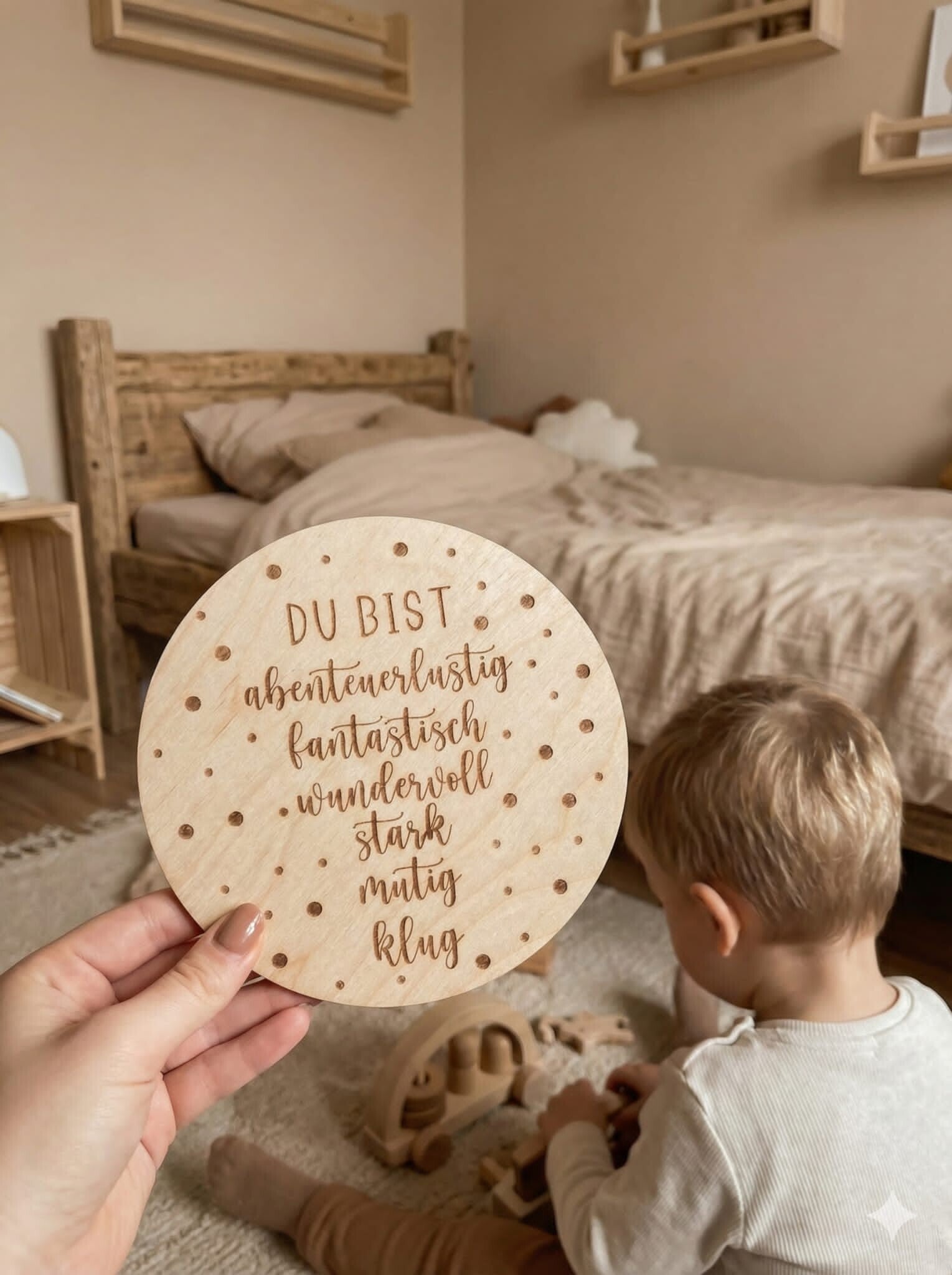 HOLZSCHEIBE "DU BIST" AFFIRMATIONEN