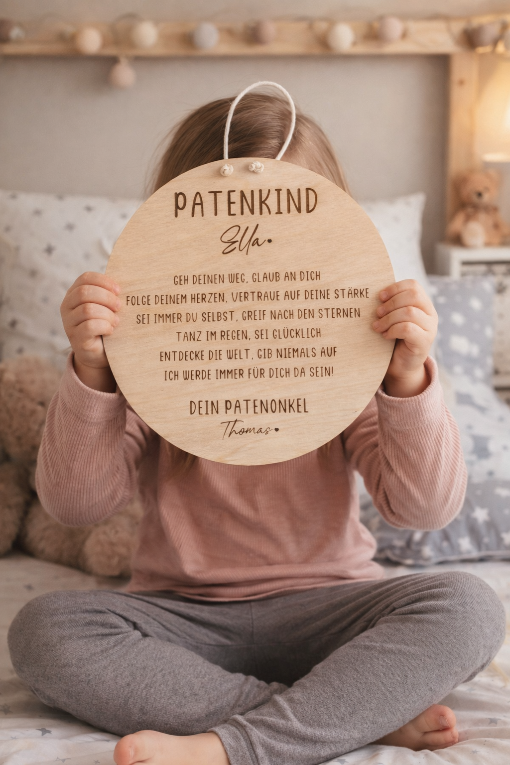 HOLZSCHEIBE "PATENKIND"