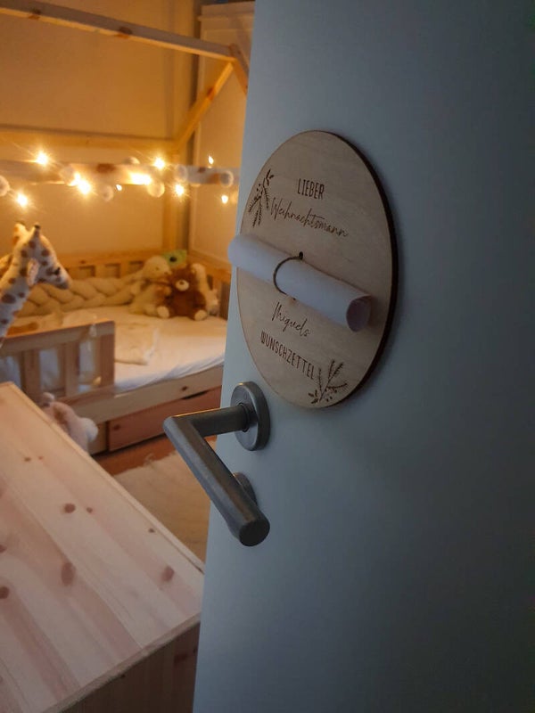 HOLZSCHEIBE "WUNSCHZETTEL" MISTELZWEIG PERSONALISIERT