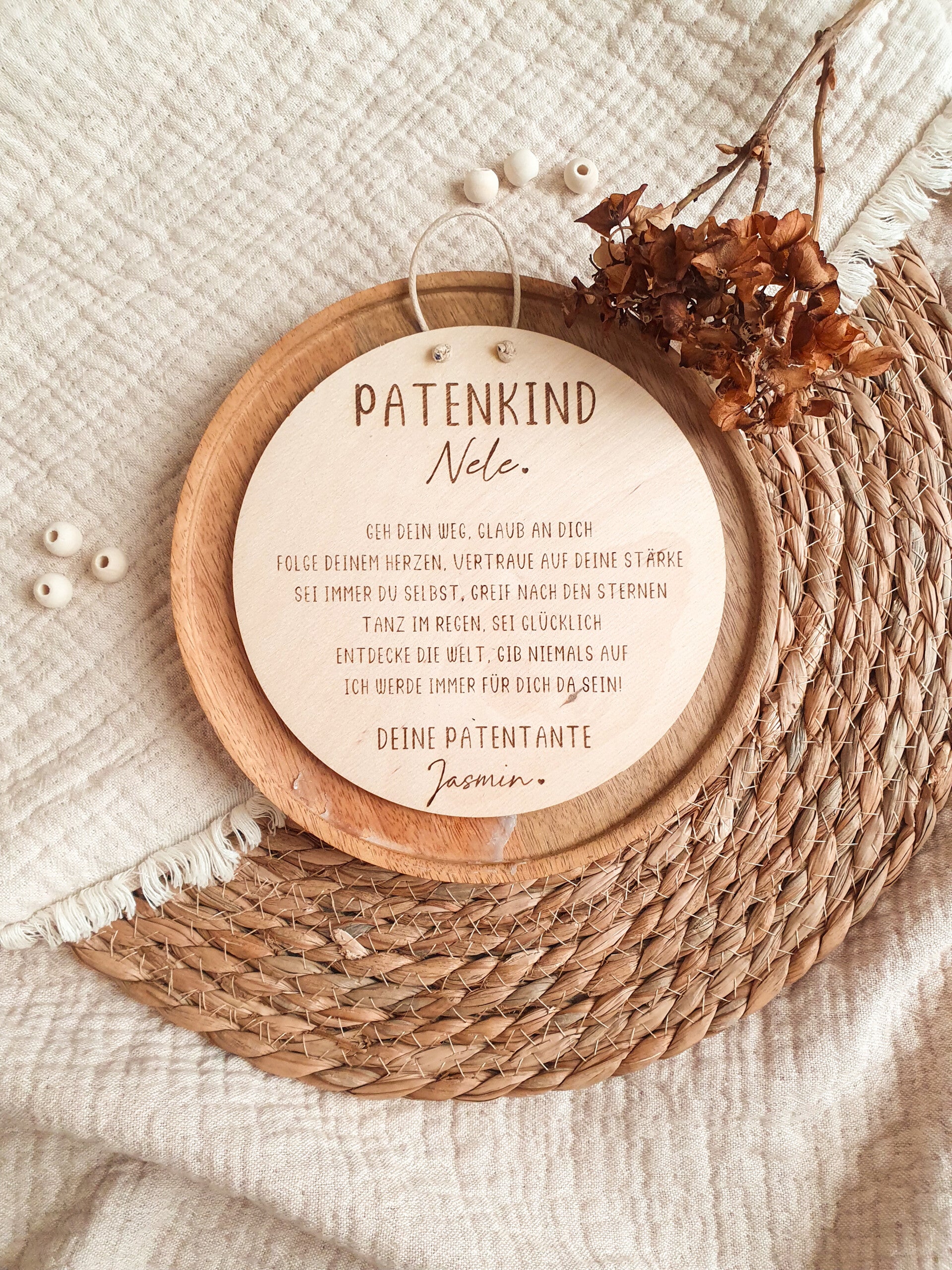 HOLZSCHEIBE "PATENKIND"