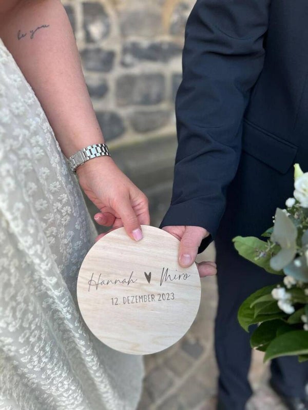 HOLZSCHEIBE NAME & DATUM "HOCHZEIT"