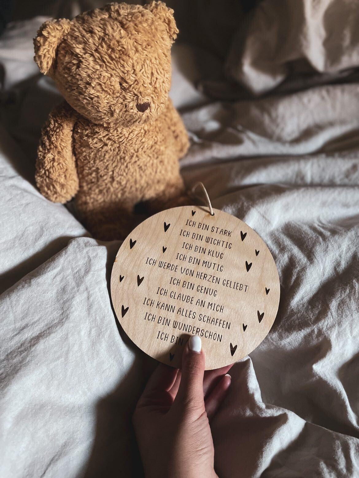 HOLZSCHEIBE AFFIRMATIONEN PERSONALISIERT "HERZEN"