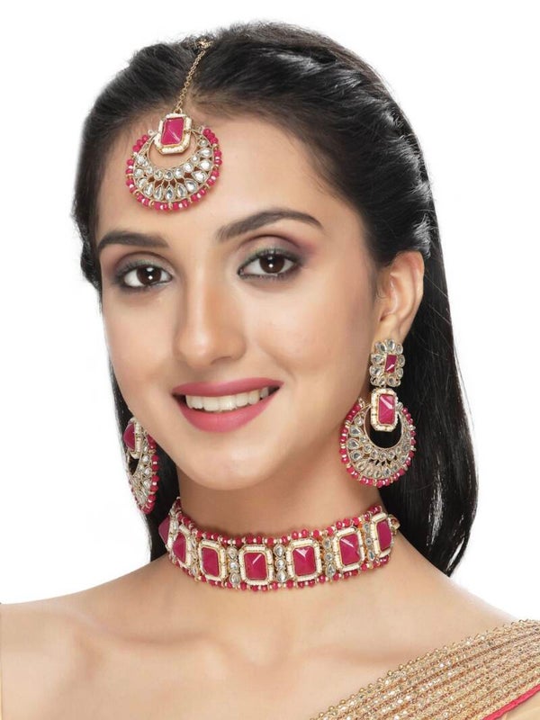 Rani Pink Kundan & Beads Choker Necklace