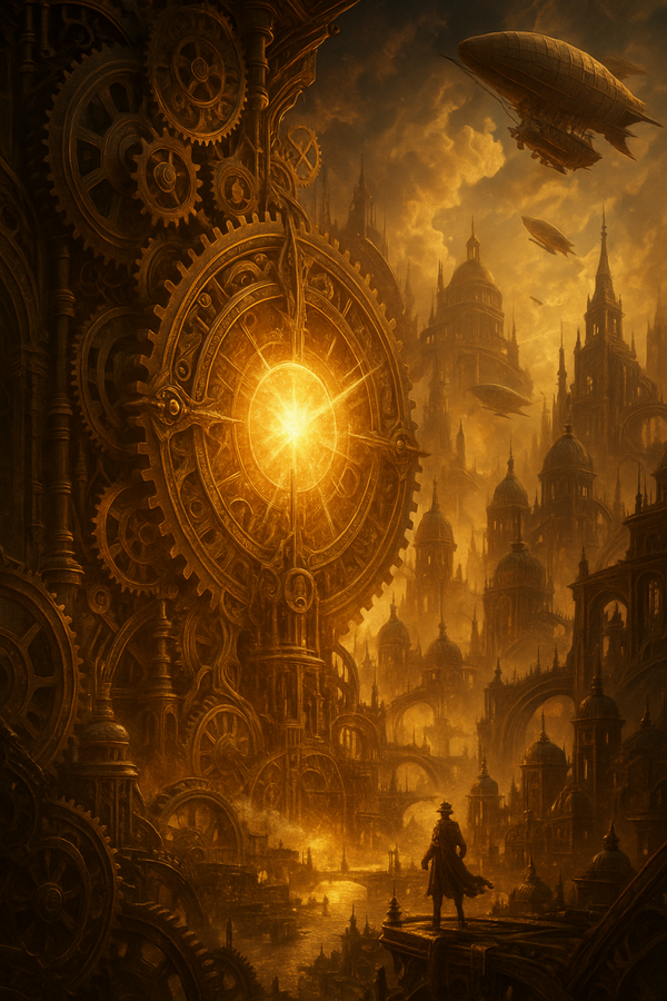 Clockwork City Under Glowing Orb
