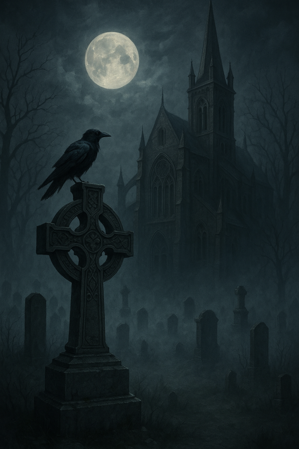 Gothic Graveyard Under Full Moon