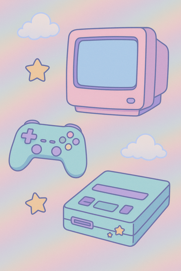 retro gaming nostalgia in pastels