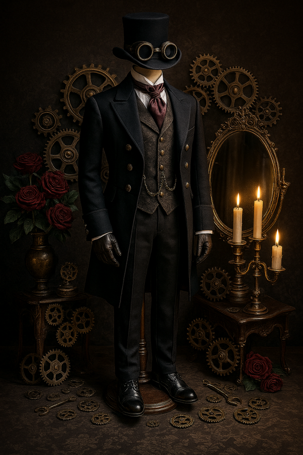 Steampunk Elegance and Candlelit Reflection