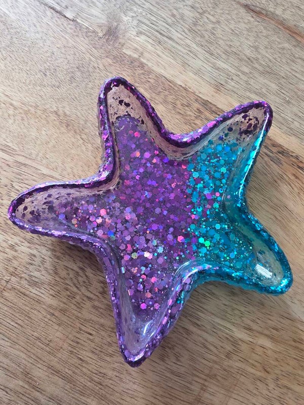 Epoxy, zeesterren bakje lila, paars, turquoise
