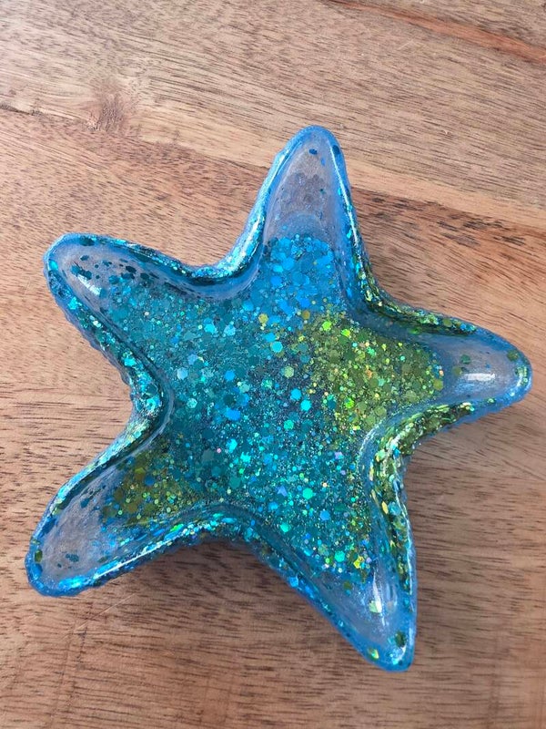 Epoxy, zeesterren bakje blauw, groen