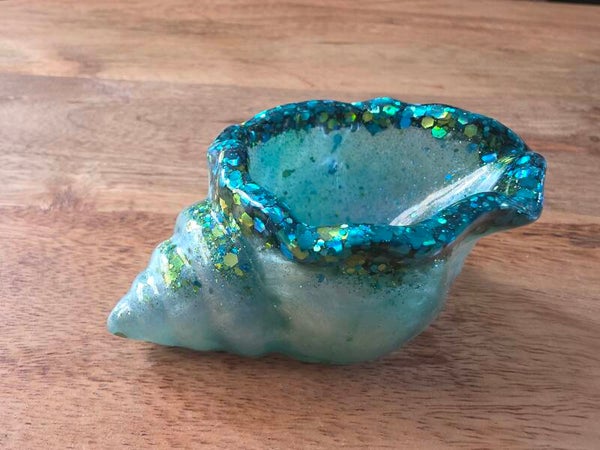 Epoxy, schelpenbakje 2, groen blauw tinten