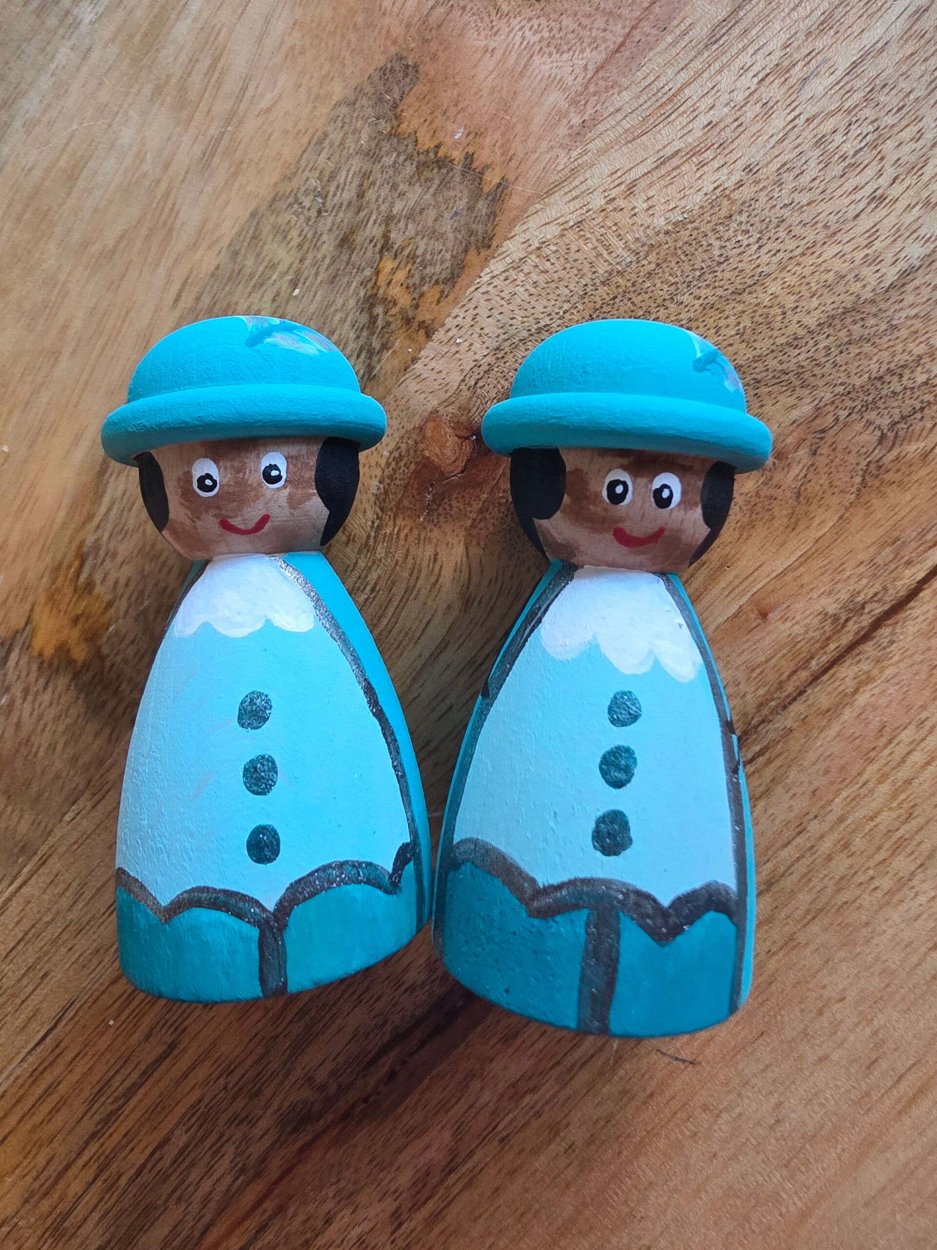 Handgeschilderde pegdoll, pietje turquoise