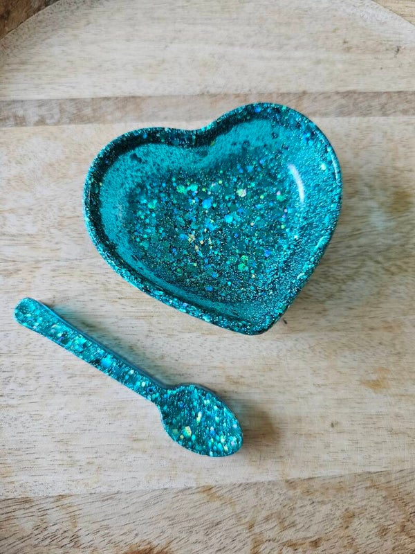 Regenboog hartjes bakje, turquoise