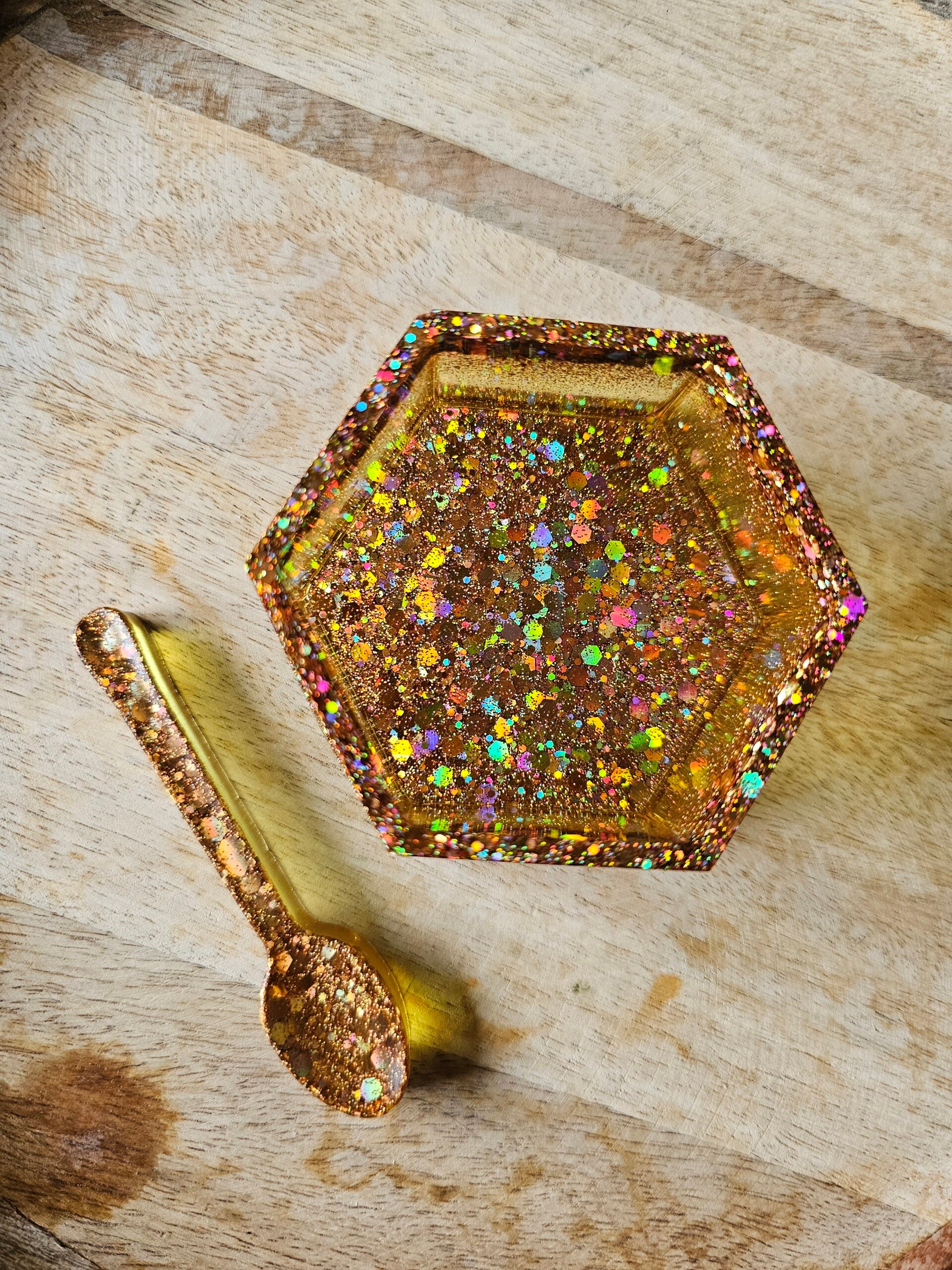 Regenboog hexagon bakje, goud