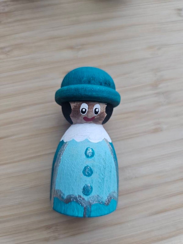 Handgeschilderde pegdoll, pietje turquoise