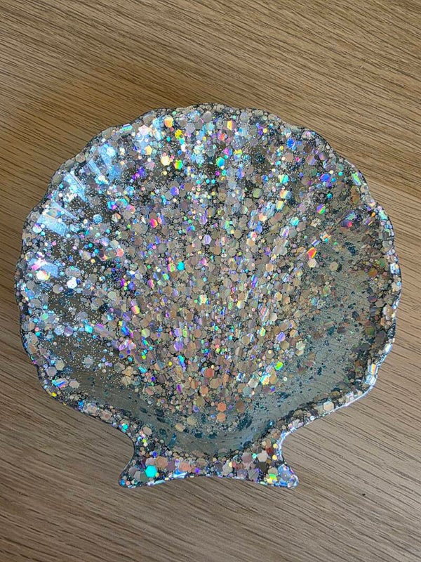 Epoxy, schelpenbakje zilverblauw